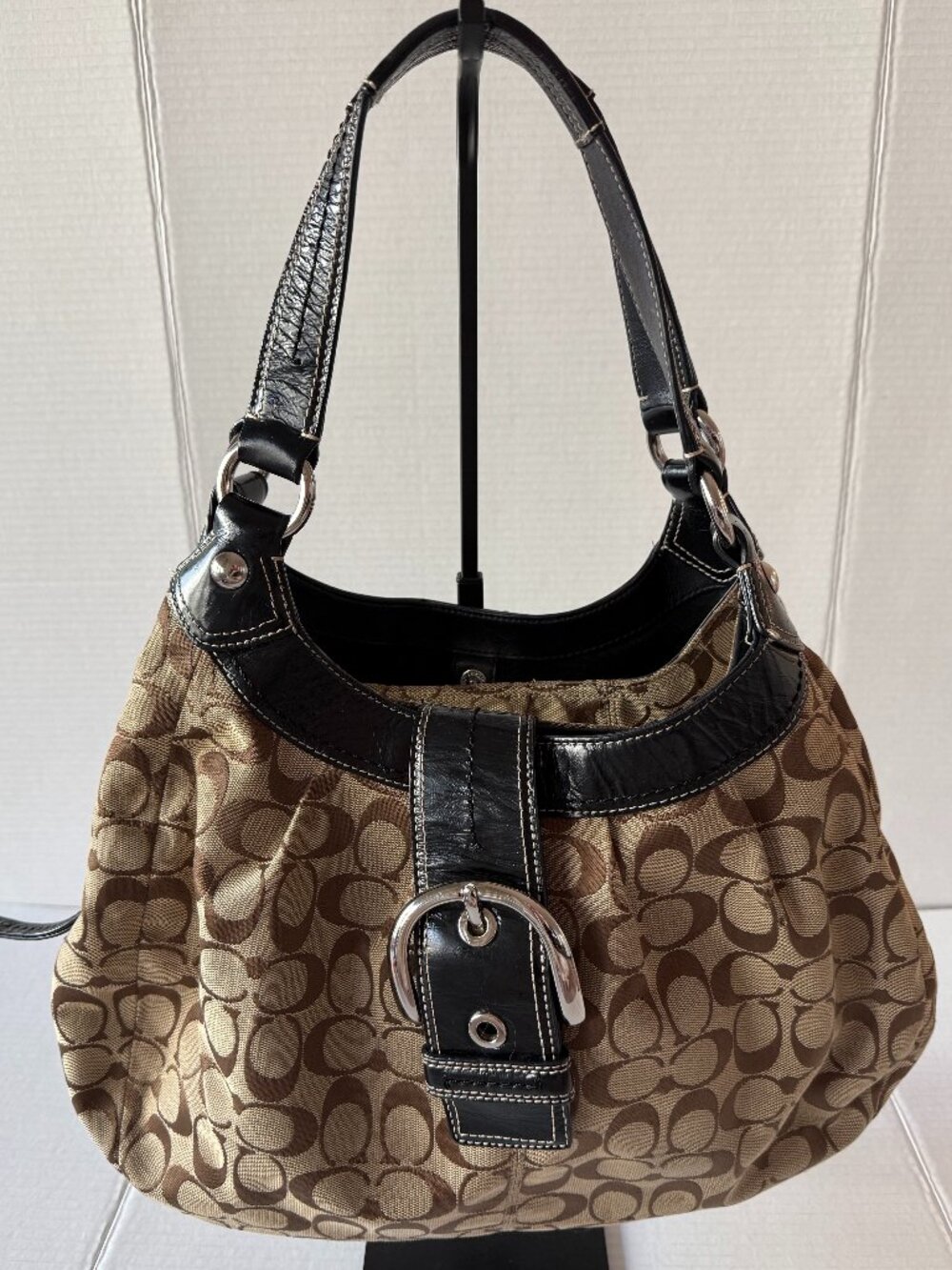 Vintage Coach Soho Hobo Y2K Signature Canvas Black Leather Shoulder Bag